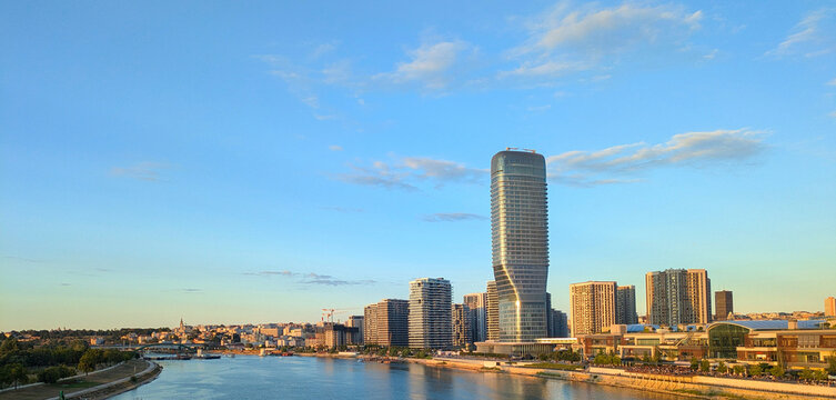Skyline panorama river sunset Belgrad