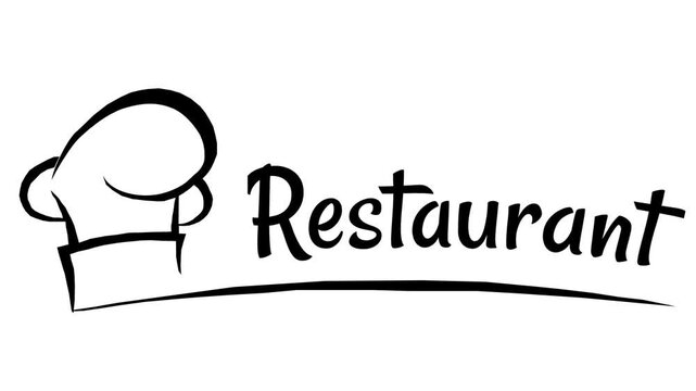 Minimalist chef hat logo animation revealing the word Restaurant, ideal for food business branding, dining intros, culinary concepts, and eatery promotional videos