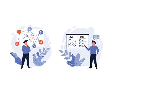 Professional analyzing statistical data trends and logical connection maps to improve business strategies.