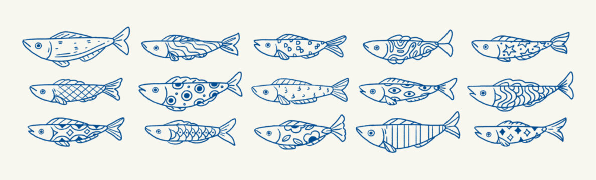 Sardine Pattern Row Hand Drawn Doodle