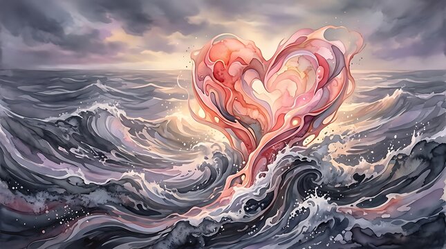 Heart shaped wave in a stormy sea