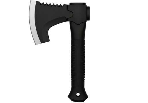Sharp black stone axe with wooden handle