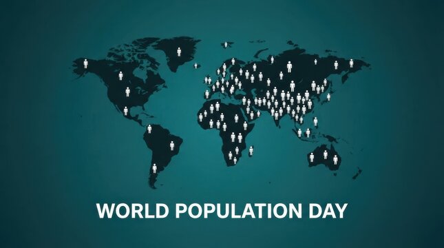 World population day concept with human icons on a world map