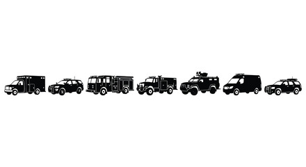 Silhouette of emergency and law enforcement vehicles on a white background © MBHM Studio