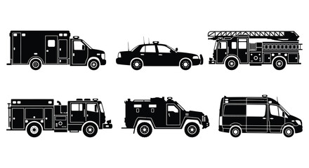 Emergency Vehicle Silhouettes On White Background ambulance © MBHM Studio