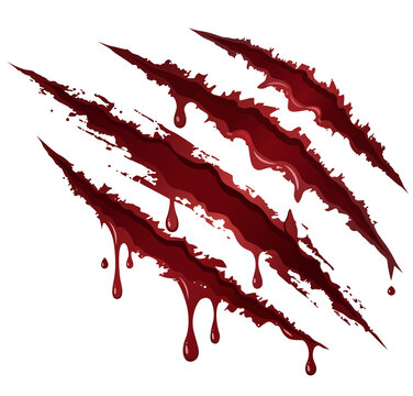 PNG bloody claw mark scratches for flat surface isolated on transparent background, monster scratch marks with dripping red blood illustration. Print ready claw mark creative design element
