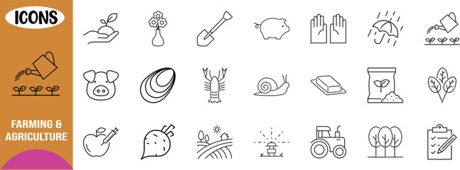Farming agriculture garden harvest line icons. tractor icon set, seedling icon set, shovel icon set © Birat