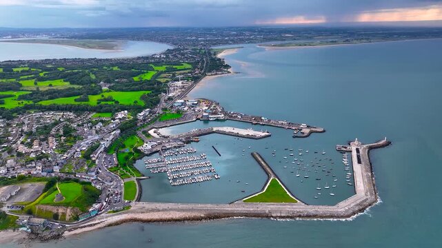 Aerial view of Howth, an Irish village on the Howth Peninsula, east of central Dublin