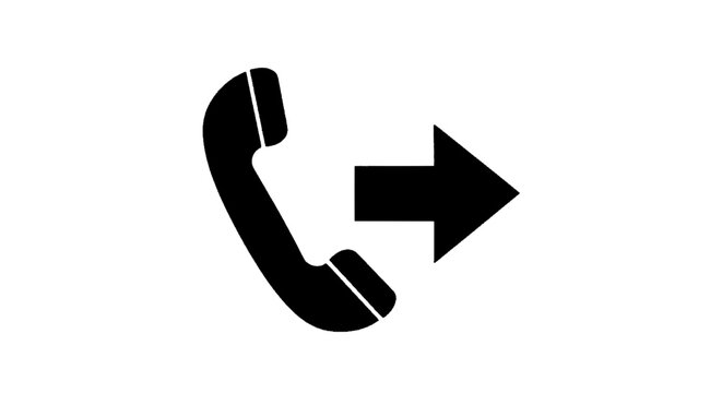 Minimal black silhouette icon, simple flat vector, bold black shape, no gradients, no shading outgoing call icon, phone handset with arrow pointing right on a, flat icon style