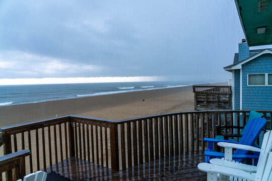 A Rain Storm Moving Over the Beach in Avon North Carolina With Clouds and Dark Skies