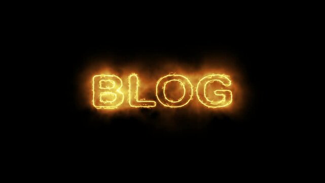 Fiery Blog Text Glowing on Black Background Digital Content Concept