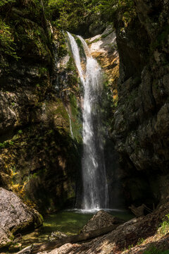 Slap Mostnice Waterfall in the Mostnica Gorge, Slovenia