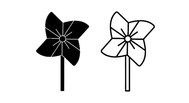 Minimal black silhouette icon, simple flat vector, bold black shape, no gradients, no shading set of pinwheel icons, toy windmill vector illustration on a, flat icon style