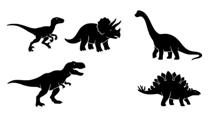 Dinosaurs Walking in a Prehistoric Scene, Illustrated in Black Silhouettes Featuring Illustration, Ancient, Creatures © AbuTalib