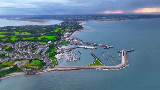 Aerial view of Howth, an Irish village on the Howth Peninsula, east of central Dublin