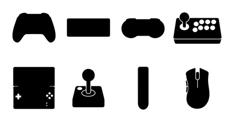 Video Game Controller Icons, Gaming Joysticks, Arcade Stick, Computer Mouse, Console Set, Vector Graphics © Mahadi
