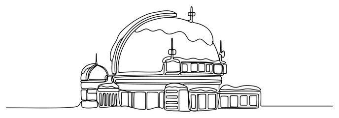 Observatory building with astronomical dome for space research in continuous line art style © AnimalZOO