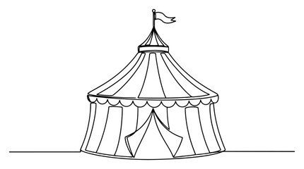 Circus tent big top with stripes and flag in continuous line art style © AnimalZOO