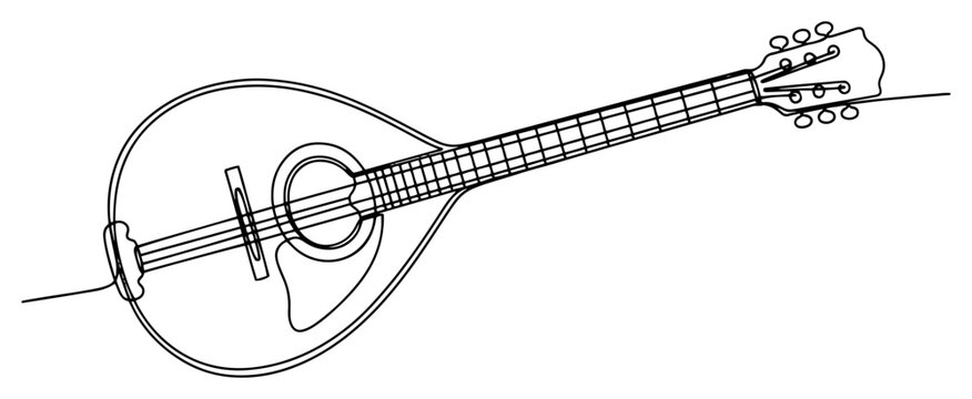 Mandolin musical instrument with strings in continuous line art style