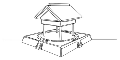 Fototapeta premium Traditional sumo wrestling ring with roof in continuous line art style