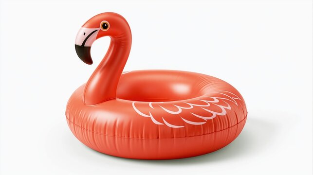Bright coral inflatable flamingo pool float on a clean white background