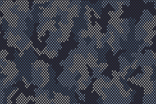 Full Seamless navy camo halftone background. Large dotted camouflage texture creates a dark military print for fabric, activewear, wallpaper and tactical bags.