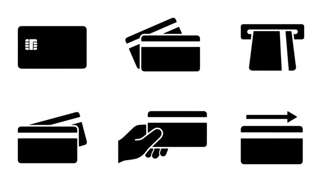 Credit Card Icons Set, Payment Card Symbols, Financial Transaction Graphics, Digital Wallet Vector Elements