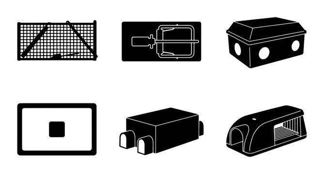 Pest Control Traps Vector Icons: Rodent, Insect, and Animal Catchers for Home and Garden