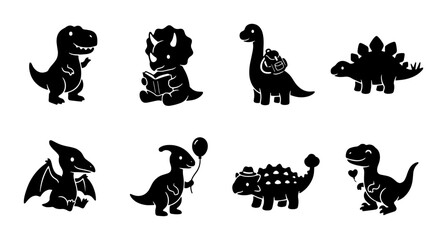 Cute Dinosaur Icons Set, Adorable Baby Dinosaurs Vector Graphics, Children's Illustration Elements, Prehistoric Creatures Collection © Muin