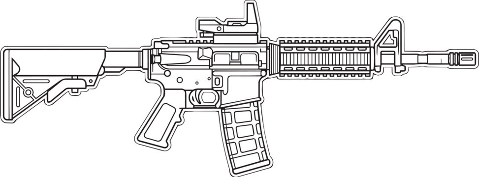 Tactical Carbine Rifle Vector Graphic with Bold Outline Sticker Design