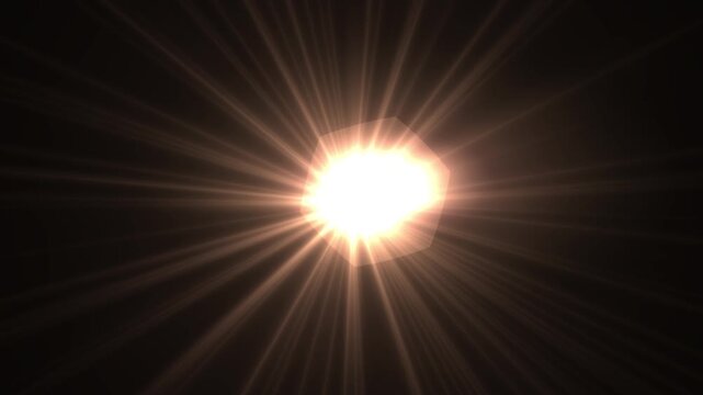 A powerful sunbeam with radiant rays and a lens flare effect, creating a striking contrast against a dark sky, accented by rainbow hues.