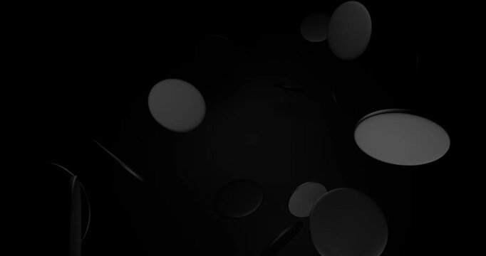 Dark abstract circles on black background looping 3d render animation
