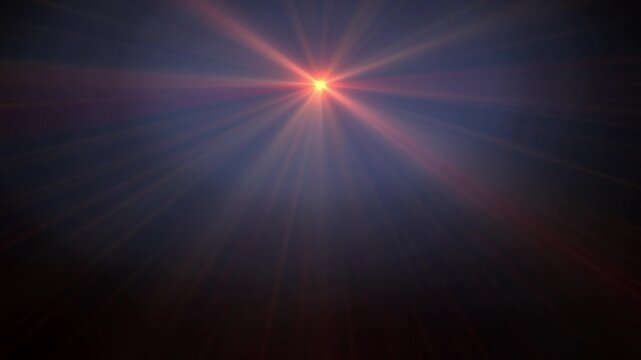 Bright sun in dark night sky with radiant light beams radiating outward, creating a dramatic and celestial atmosphere