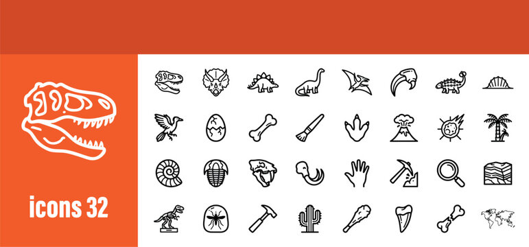 Dinosaur Paleontology and Prehistoric Era Icons