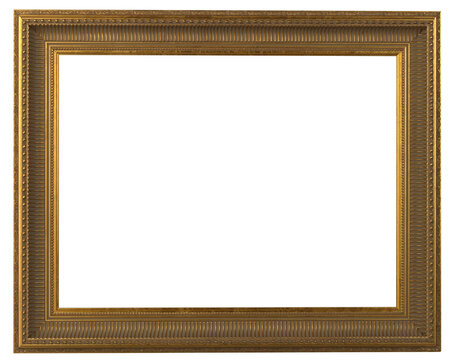 Vintage gold antique picture frame with transparent background.	
