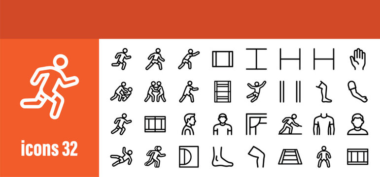 Dynamic Kabaddi sport outline vector icons, depicting players in action, game elements, and the competitive nature of the sport.