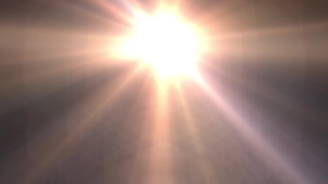 Bright sun rays radiate intensely across three keyframes. Strong lens flares dominate the frame