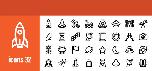 Rocket Launch and Space Travel Line Icons Set © liubomir118809