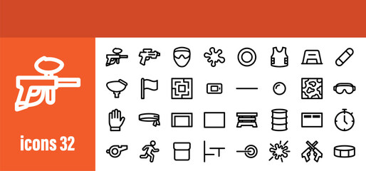 Paintball Game and Tactical Gear Line Icons Set © liubomir118809