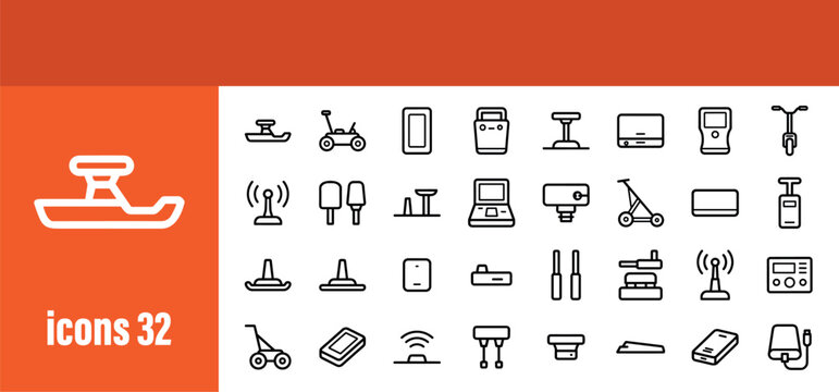 Ground Penetrating Radar (GPR) and Survey Equipment Line Icons Set. Collection of Outline Symbols for Geophysics.