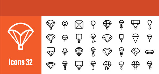 Parachute and Skydiving Icons Set: Outline Symbols for Extreme Sports, Flight, and Adventure © liubomir118809