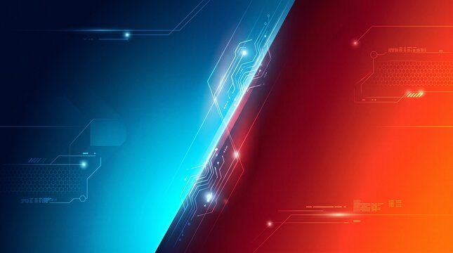 Abstract digital background comparing blue technology and red energy concepts with technology abstract background connection contrast electronic innovation information communication particle