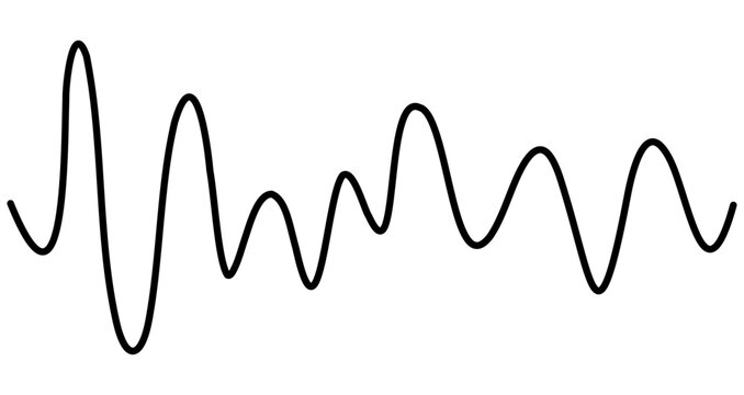 Abstract linear wave with irregular amplitude and chaotic rhythm. Graphical representation of sound oscillations, radio interference, or a complex signal, symbolizing vibration and movement. Vector il