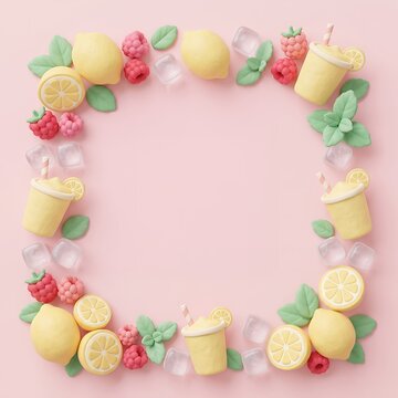 Pink lemonade background for menu with lemons raspberries mint and ice cubes ice cube lemonade raspberry background beverage refreshing restaurant