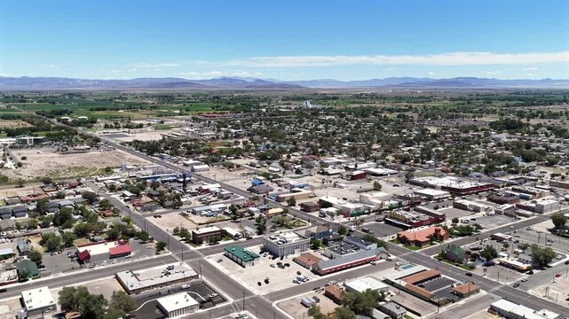 Fallon Nevada - High Aerial View of Highway 50 in Fallon NV Facing South East Towards Air Force Base
