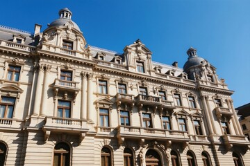 Obraz premium Grand Antwerp architecture presents ornate stone facades under bright sky. Classic building design features decorative details, balconies. Historic district view shows elegant urban landscape in