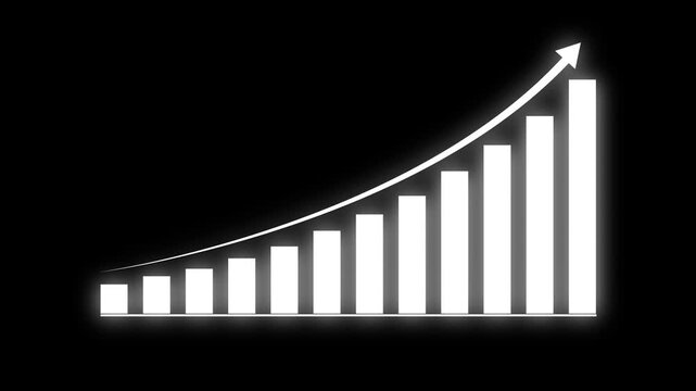 Business steady growth concept with rising progress bar chart and upward arrow.  Symbolizing rising profits, success, and positive business performance.