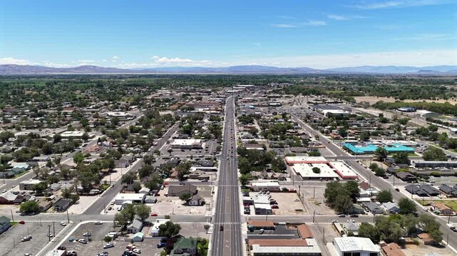 Fallon Nevada - High Aerial View of Highway 50 in Fallon NV Facing West Towards Reno