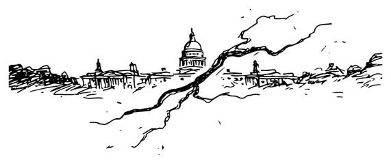 City skyline with grand cathedral dome and river view hand drawn sketch style © AdrianGebert