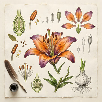Colorful butterfly and flowers botanical illustration set.